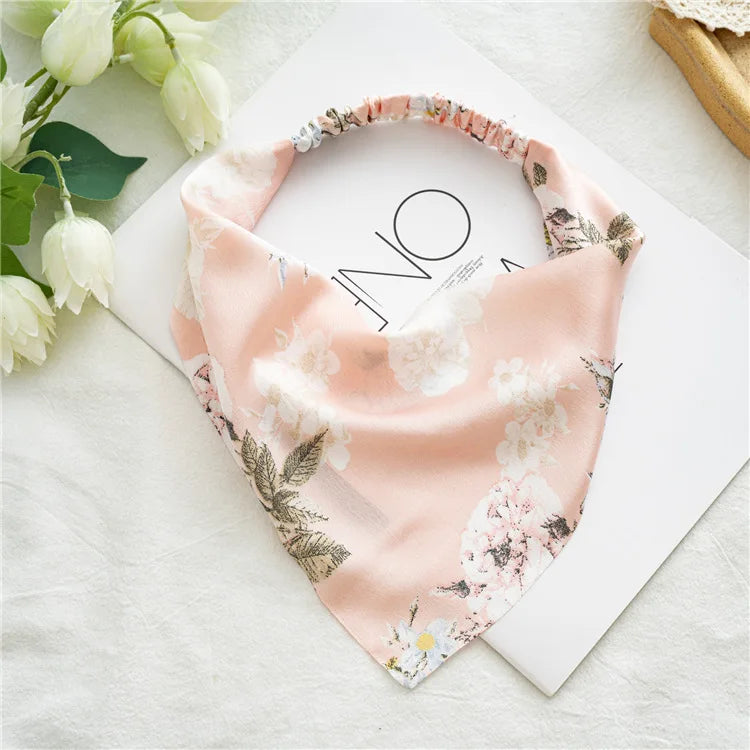 2022 Summer Vintage Print Flower Beach Bandana Hair Scarf Fashion Elastic Rubber Headbands for Women Girl Hair Accessories