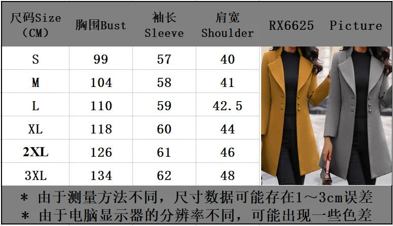 2023 Autumn Winter New Woolen Coat Women Yellow Black Stand Collar Single-breasted Outer Wear Korean Style Slim Jacket Plus Size