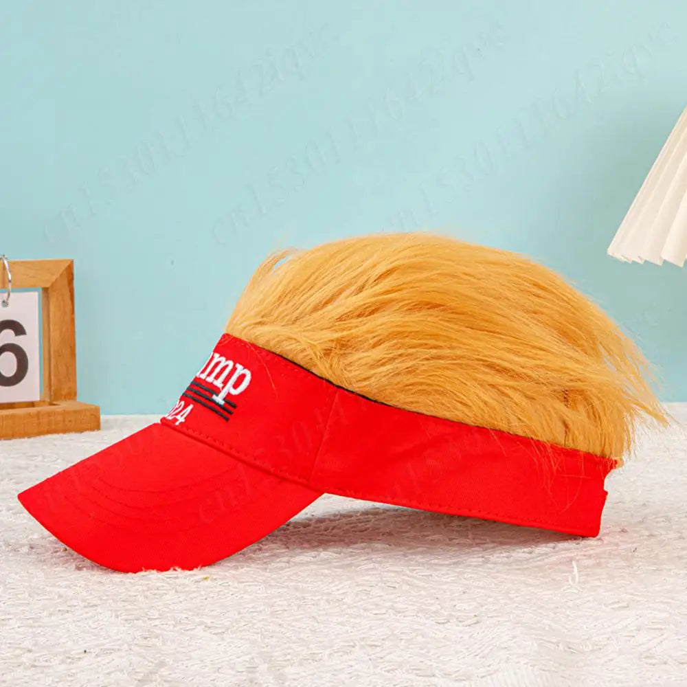 Trump 2024 Hat with Hair Embroidered Baseball Cap Funny Wigs Half Hat Adjustable Yellow Wig Hat Breathable for Outdoor Sports