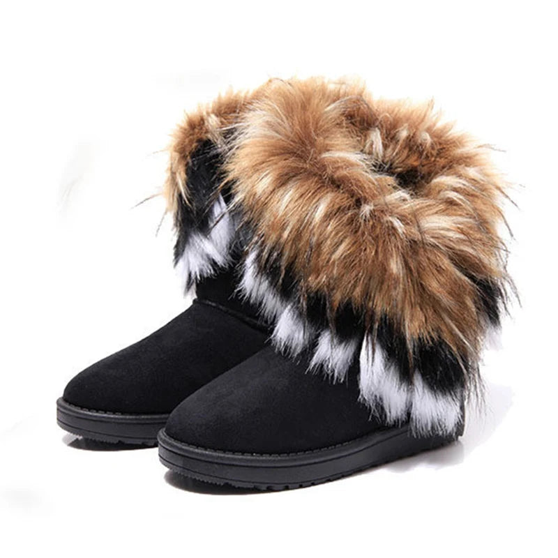 Women Winter Boots Snow Fur Boots Winter Warm Ankle Boots For Women Snow Shoes Style Round-toe Slip On Winter Boots Size 36-42