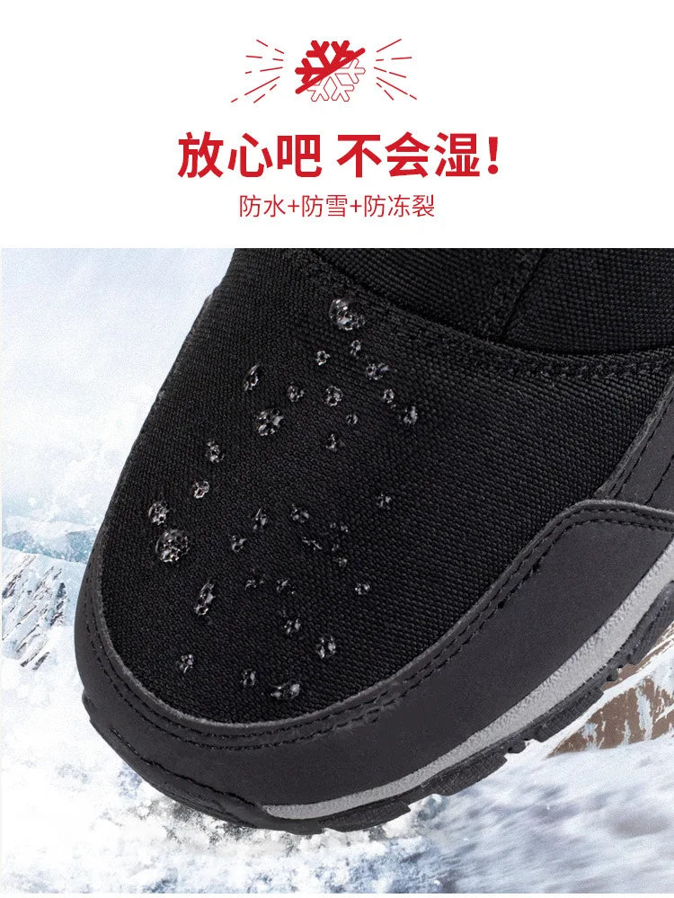 Mens Boots Waterproof Cotton Man Shoes High Top Boots Plush Winter Snow Boots Slip-On Non-slip Outdoor Male Hiking Shoes for Men