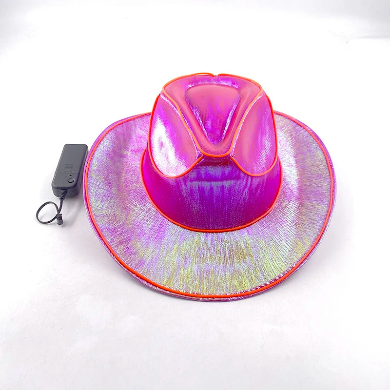 Hot Cowgirl Hat Men and Women's EL Wire Glow Cowboy Hat Wedding Party Supplies Glowing Jazz Hat Stage Shining Caps Photo Props