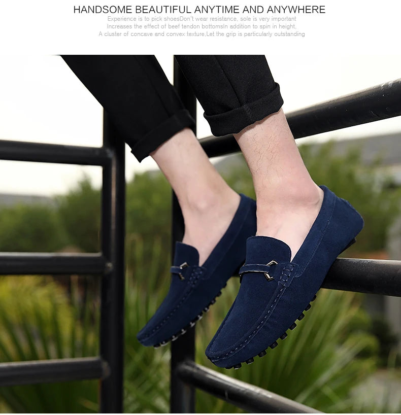 New Designer Men Moccasins Casual Shoes Red Gray Blue Youth Classics Business Moccasin Loafers Suede Leather Adult Leisure Shoes