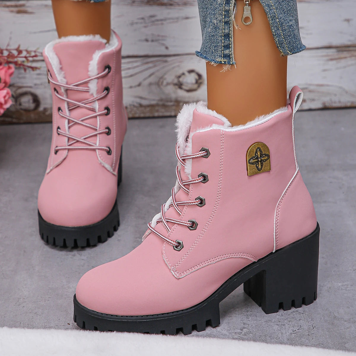 Women Snow Boots Winter Thickened Fluff Warm Ankle Boots Women Fashion Comfortable Outdoor High Heels Shoes Women Botas De Mujer