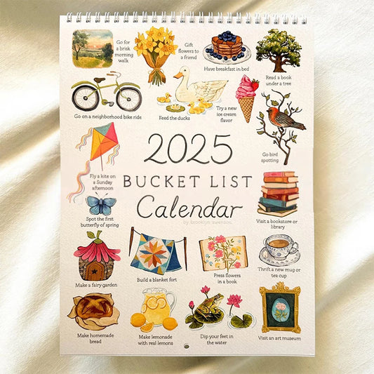 Spot PREORDER 2025 Bucket List Calendar Large Double Spiral Wire-Binding Wall Calendar Home Planned events