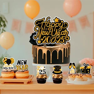 Happy New Year Cake Topper,13pcs Happy New Year 2025 Cupcake Toppers/2025 New Year's Cupcake Toppers&2025 Cake Topper