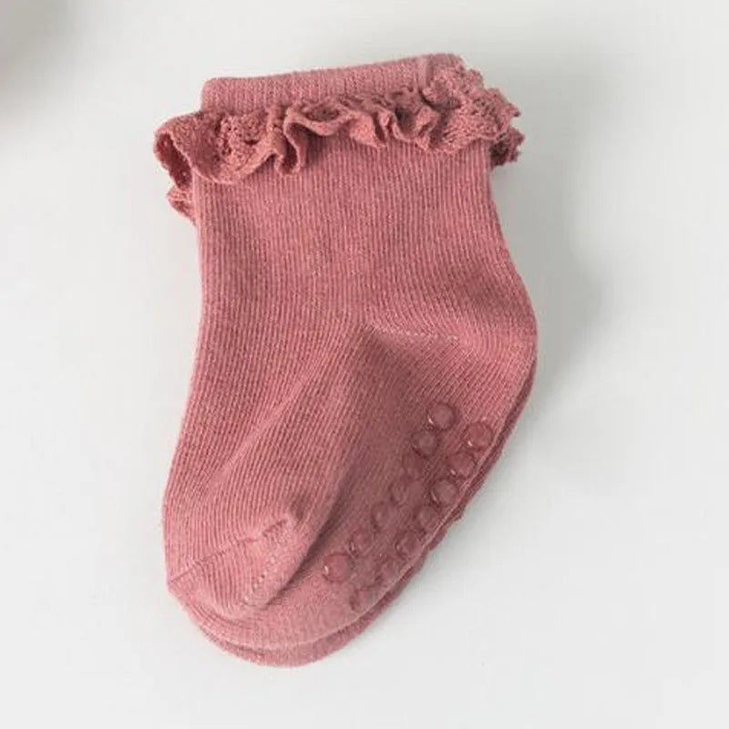 4 Pairs/Set New Baby Non-Slip Cotton Socks – Solid Color Autumn & Winter Footwear for Children"