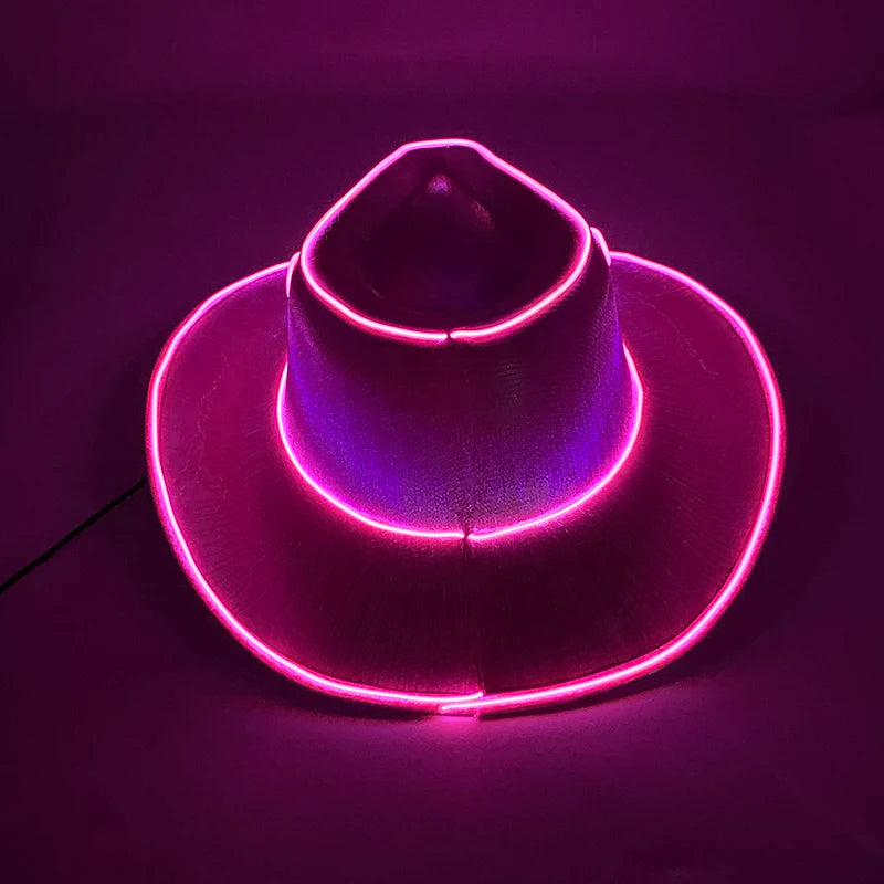 Hot Cowgirl Hat Men and Women's EL Wire Glow Cowboy Hat Wedding Party Supplies Glowing Jazz Hat Stage Shining Caps Photo Props