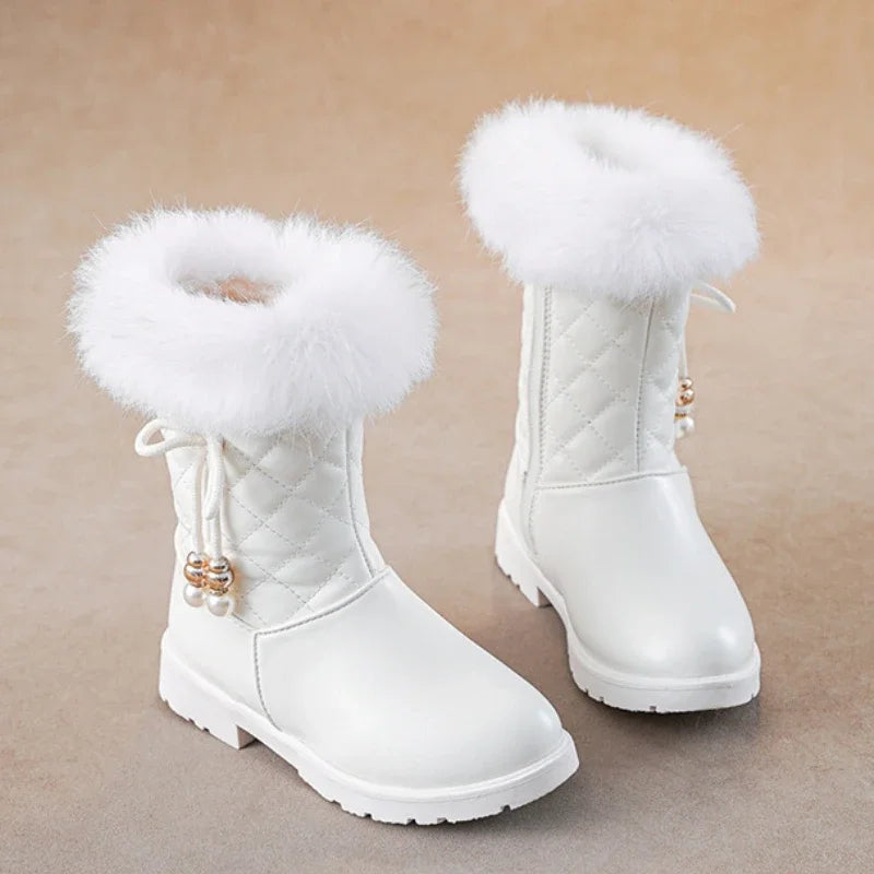 Winter Girl Boots Fashion Versatile Long Tube Boot Comfort Casual Cotton Boots Warm Princess Girl Shoe Velvet Simple Snow Boot