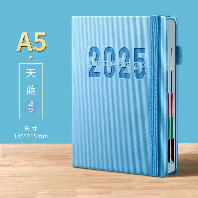 2025 English Calendar Notebooks Vertical Leather Cover Color Month Index Planner Elastic Strap A5 Agenda Office School Supplies