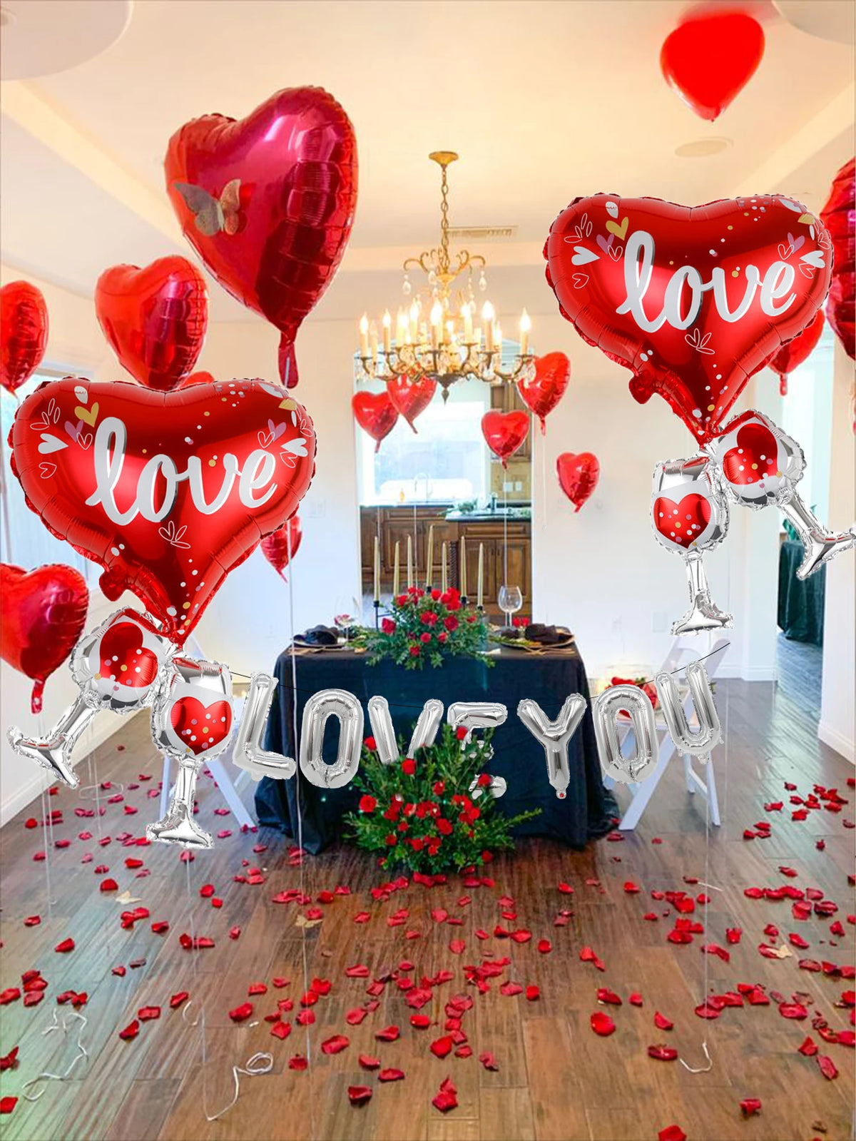 24-Piece Valentine's Day "I Love You" Balloon Set – 16-Inch Silver Balloons for Valentine’s Day and Anniversaries