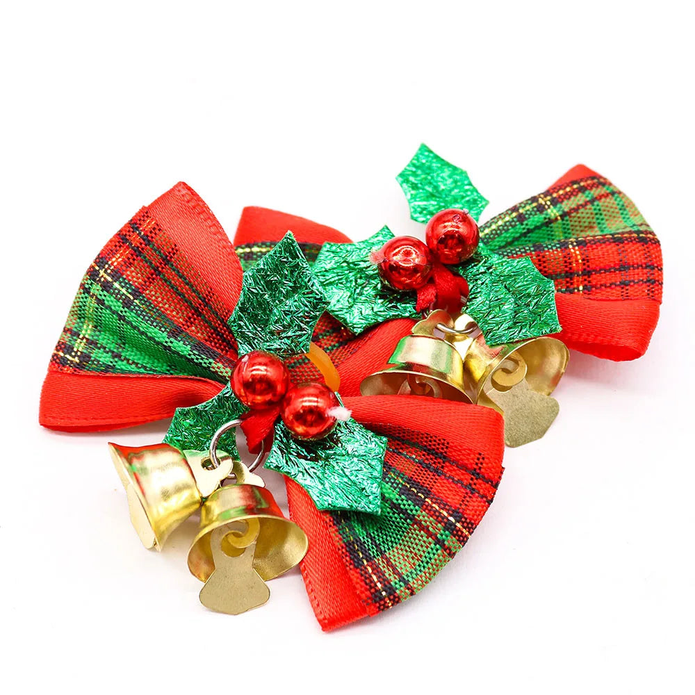 50-Pack Christmas Dog Bows with Bells – Festive Hair Accessories for Small Dogs and Cats, Perfect for Holiday Grooming and Pet Styling"