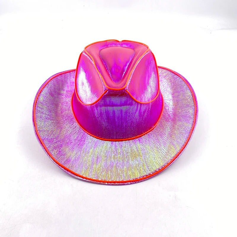 Hot Cowgirl Hat Men and Women's EL Wire Glow Cowboy Hat Wedding Party Supplies Glowing Jazz Hat Stage Shining Caps Photo Props