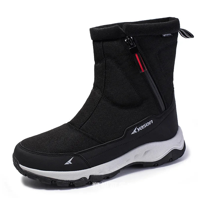 Mens Boots Waterproof Cotton Man Shoes High Top Boots Plush Winter Snow Boots Slip-On Non-slip Outdoor Male Hiking Shoes for Men