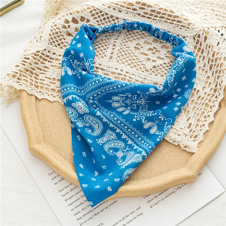 2022 Summer Vintage Print Flower Beach Bandana Hair Scarf Fashion Elastic Rubber Headbands for Women Girl Hair Accessories