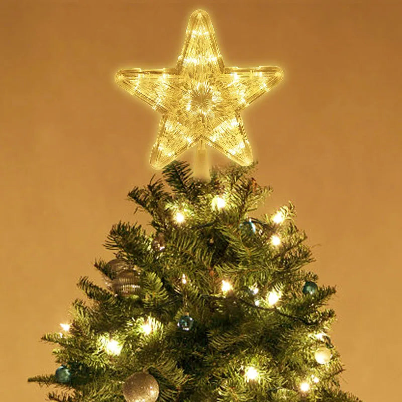 LED Light-Up Christmas Tree Star Topper – Festive Xmas Tree Ornament Lamp for 2024 Holiday Season, Perfect for Home Navidad and New Year Decorations