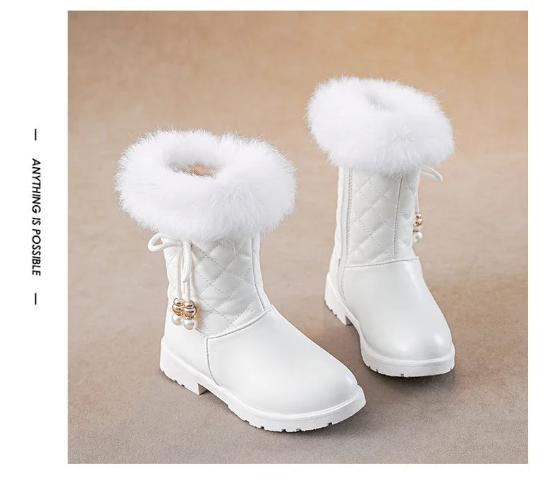 Winter Girl Boots Fashion Versatile Long Tube Boot Comfort Casual Cotton Boots Warm Princess Girl Shoe Velvet Simple Snow Boot