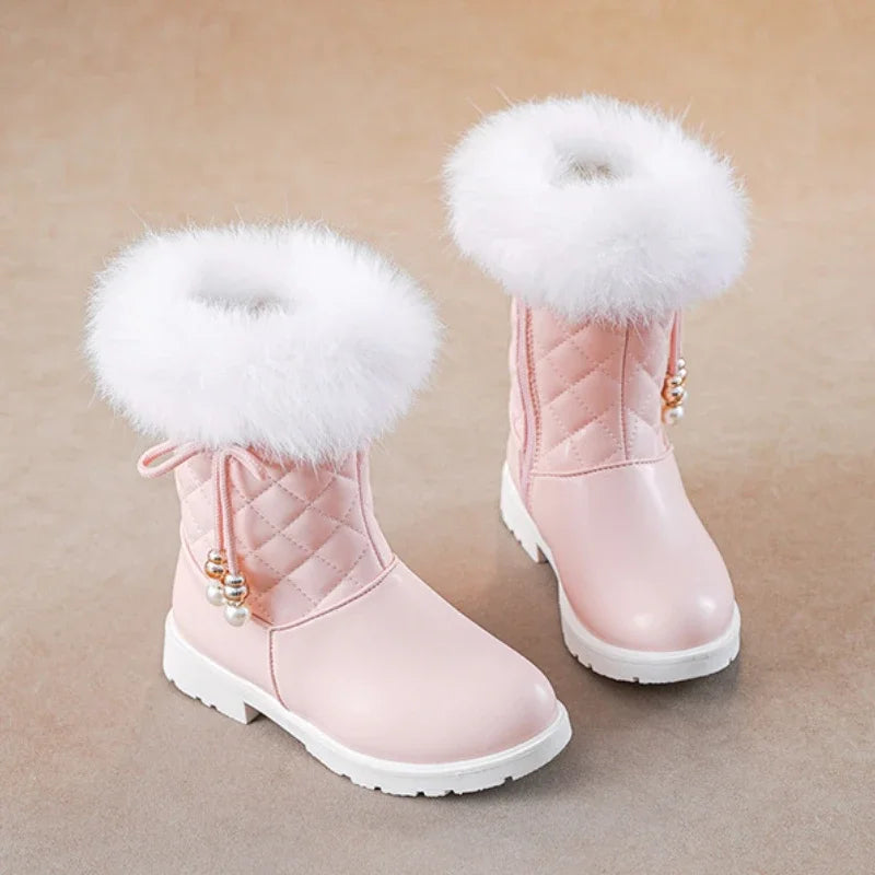 Winter Girl Boots Fashion Versatile Long Tube Boot Comfort Casual Cotton Boots Warm Princess Girl Shoe Velvet Simple Snow Boot