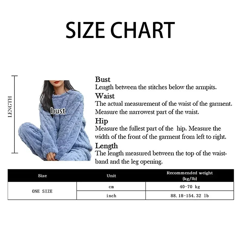 2 Sleepwear Women Piece Suit New Fleece Pajamas Night Warm Home Solid Fluffy Velvet Set Piiama Pant Wear Winter Casual O-neck