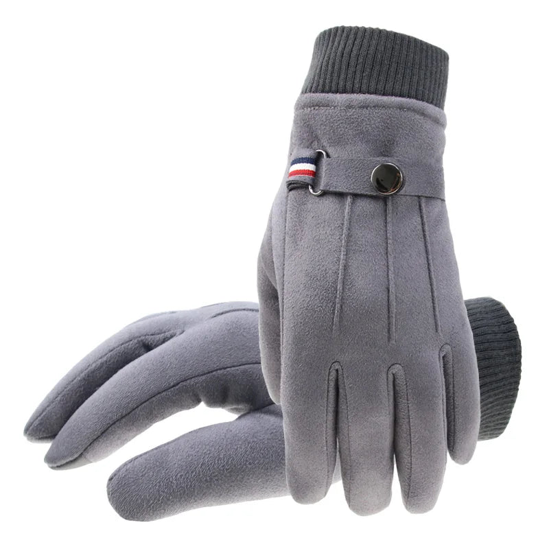 Winter Men's Gloves – Suede Leather with Cashmere Lining, Touchscreen-Compatible, Windproof, Anti-Slip Driving Gloves for Outdoor Use