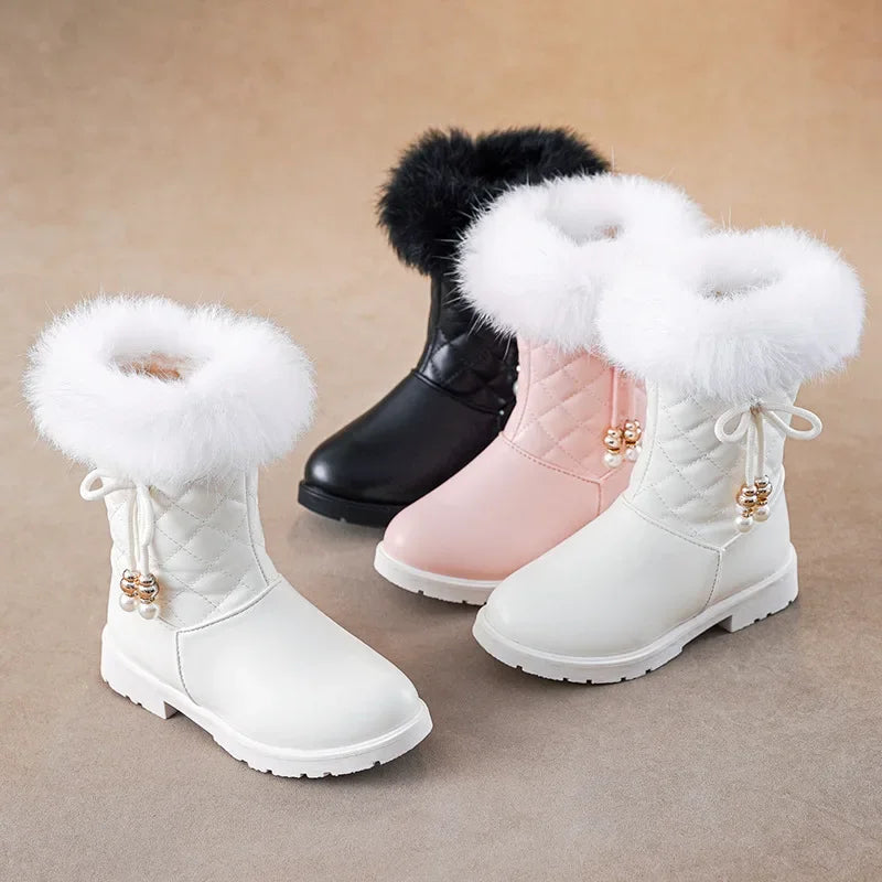 Winter Girl Boots Fashion Versatile Long Tube Boot Comfort Casual Cotton Boots Warm Princess Girl Shoe Velvet Simple Snow Boot