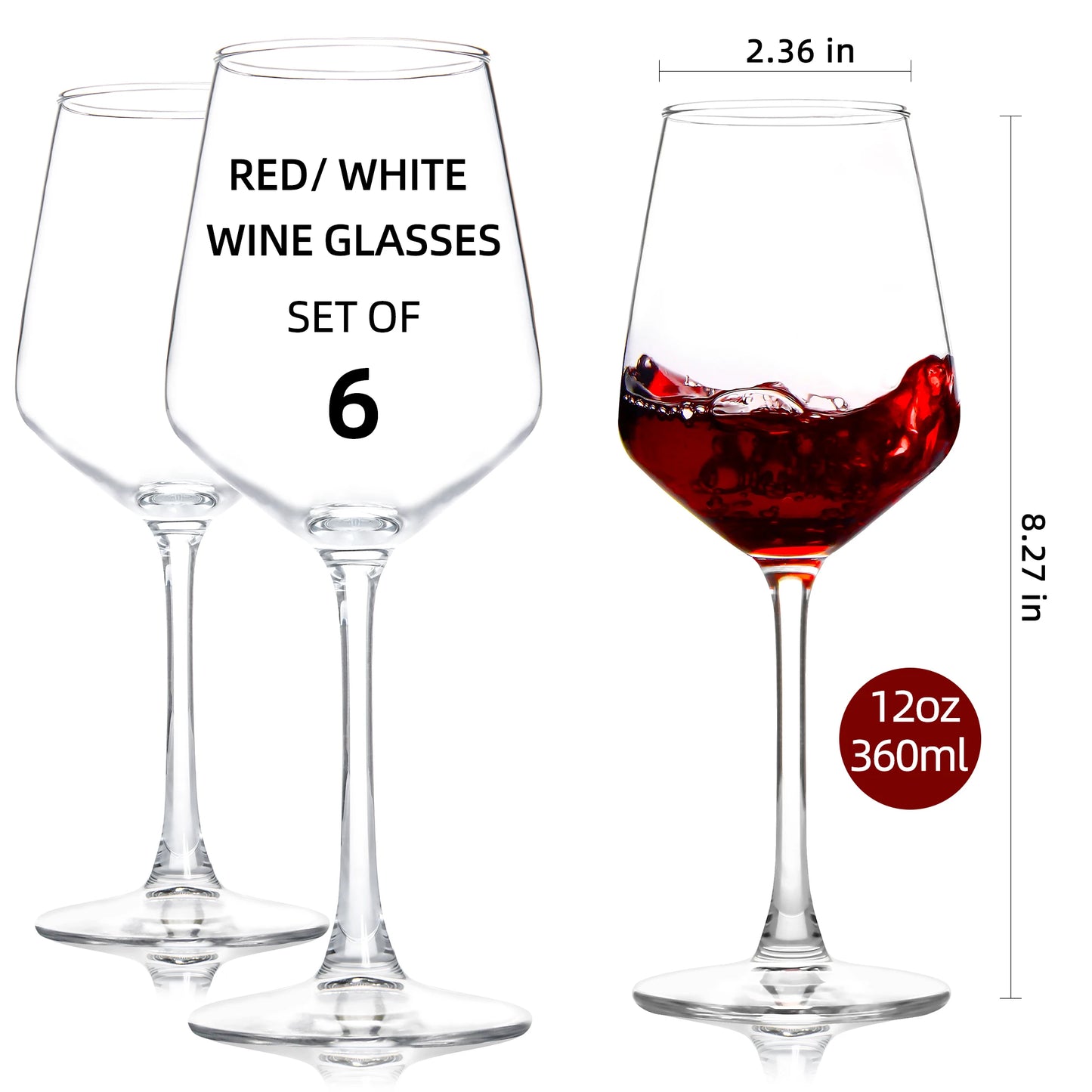 12-Piece Red & White Wine Glass Set – Elegant Lead-Free Crystal Goblets with Long Stems – Ideal for Home Use, Weddings, and Special Occasions