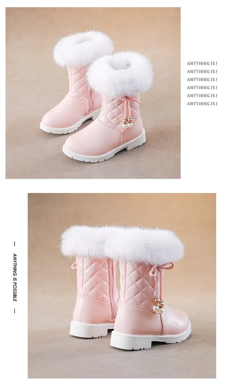 Winter Girl Boots Fashion Versatile Long Tube Boot Comfort Casual Cotton Boots Warm Princess Girl Shoe Velvet Simple Snow Boot