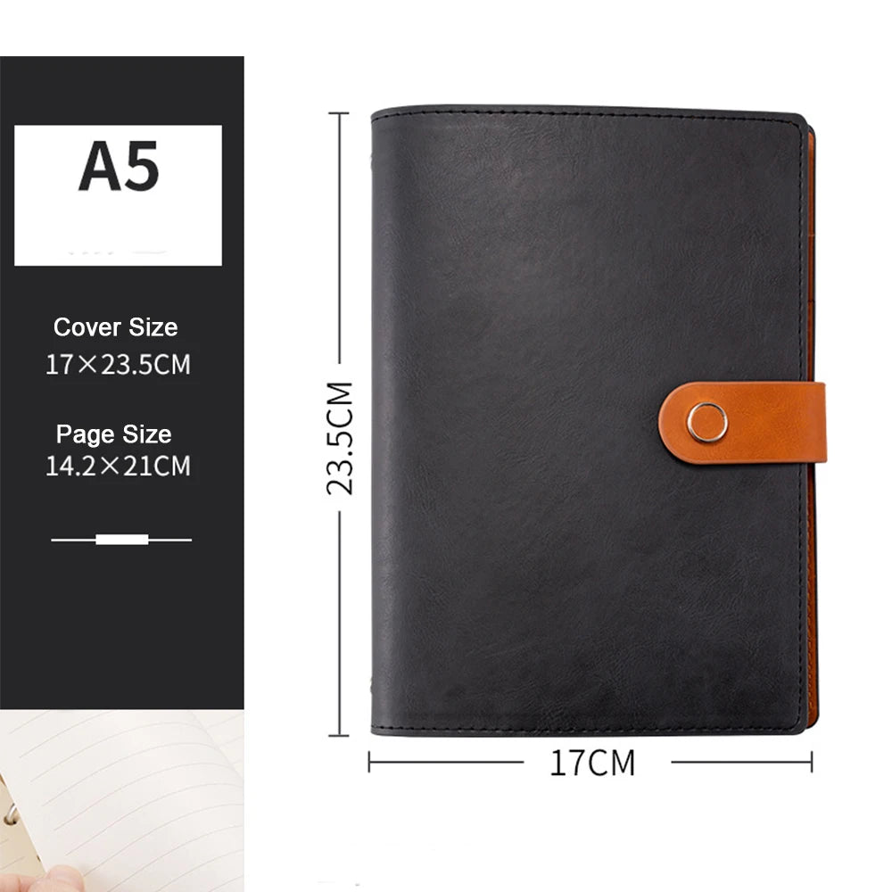 Customizable A5 Soft Leather Loose-leaf Notepad, Student Subject Notebook, Buckle Diary, and Work Meeting Minutes – Logo Engraving Available