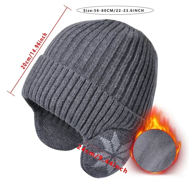 Men's and Women's Autumn & Winter Warm Plush Knitted Beanie Hat – Unisex Snow Skull Cap with Windproof Ear Protection, Cozy Wool Winter Hat