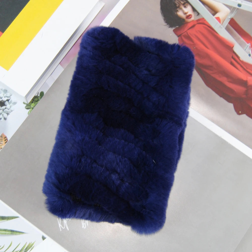 Hot Sale Brand Women Real Rex Rabbit Fur Scarf Girls Warm Soft Knitted Good Elastic Rabbit Fur Headband Natural Fur Ring Scarves