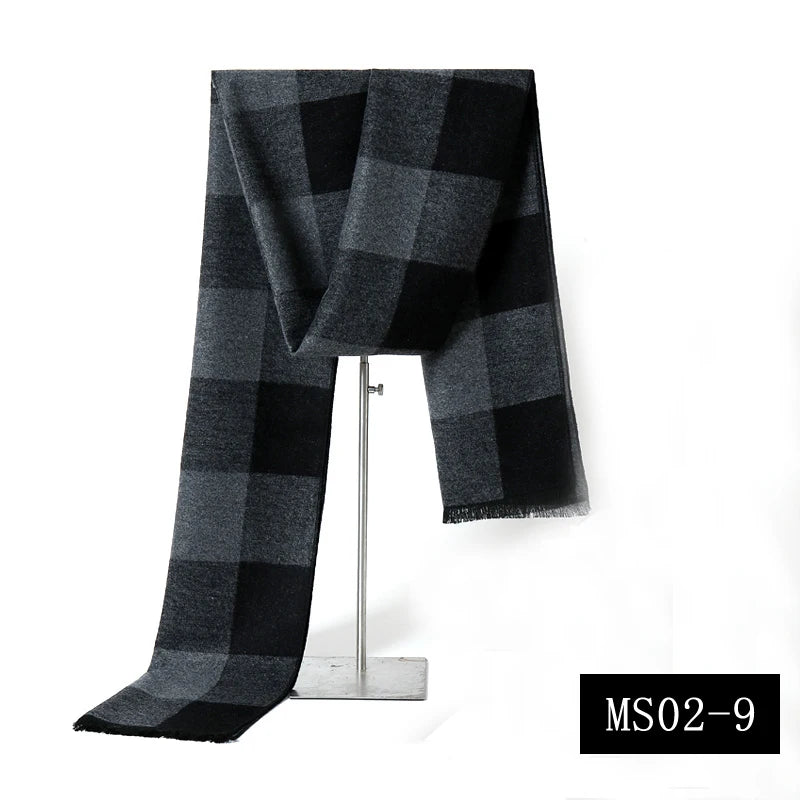 Fashion Men Scarves Luxury Plaid Autumn Winter Pashmina Neckerchief Thicken Warm Imitation Cashmere Men's Business Long Wraps