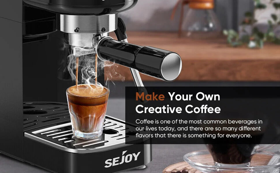 SEJOY Espresso Machine, Professional Espresso Maker with Milk Frother Steam Wand, Compact Espresso Coffee Machine