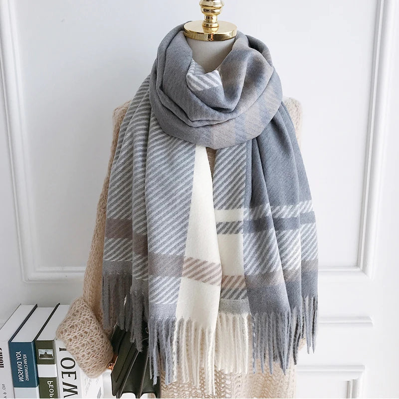 New 2023 Women Scarf Autumn Winter Vintage Preppy Style Plaid Wrap Scarve Pashmina Mujer Femme Foulard Bufanda Shawl Unisex Men