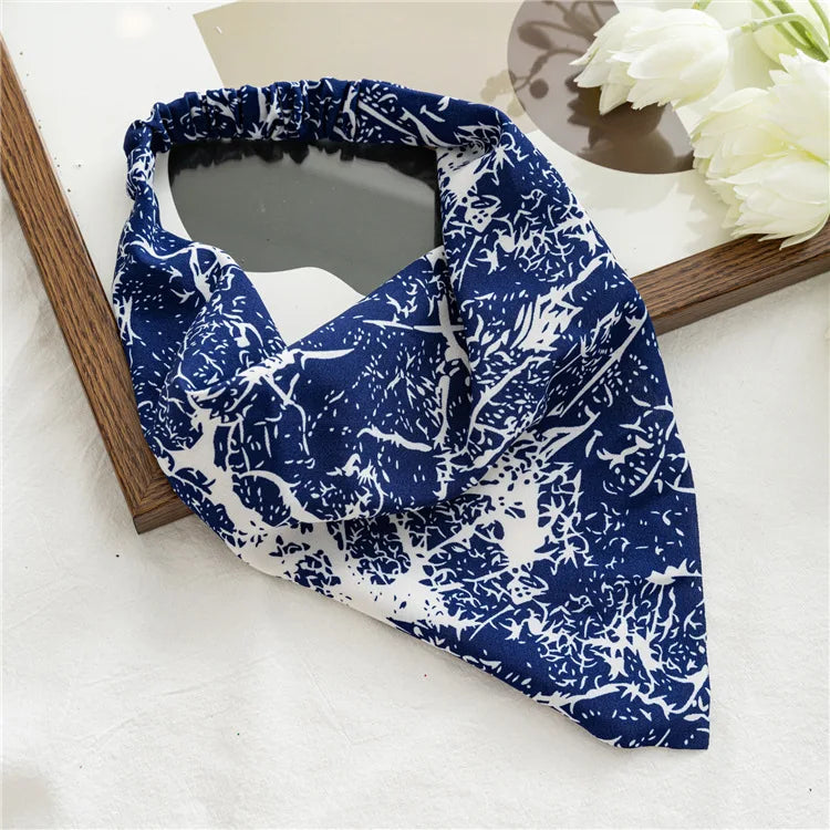 2022 Summer Vintage Print Flower Beach Bandana Hair Scarf Fashion Elastic Rubber Headbands for Women Girl Hair Accessories