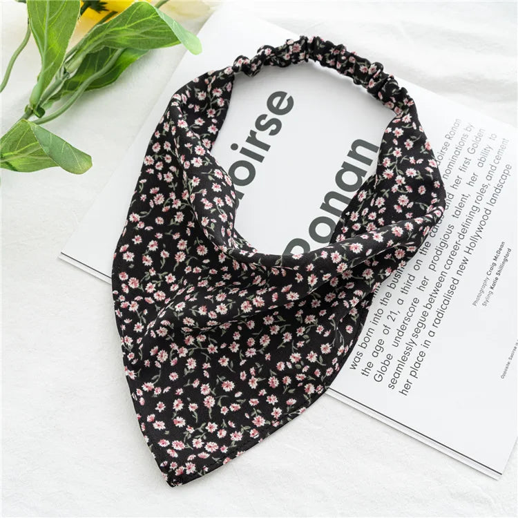 2022 Summer Vintage Print Flower Beach Bandana Hair Scarf Fashion Elastic Rubber Headbands for Women Girl Hair Accessories