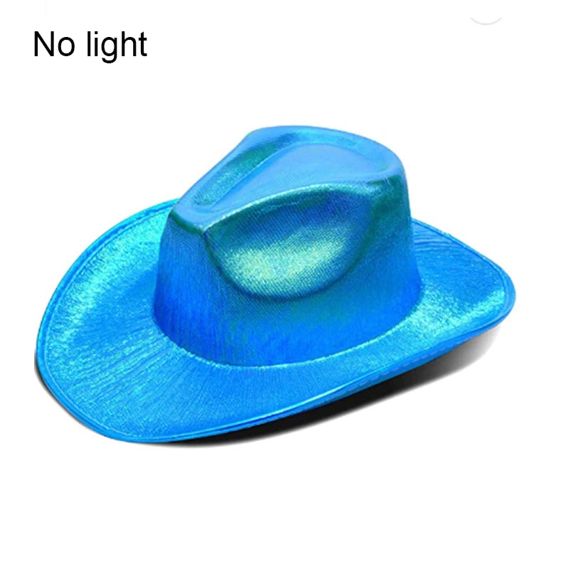 Hot Cowgirl Hat Men and Women's EL Wire Glow Cowboy Hat Wedding Party Supplies Glowing Jazz Hat Stage Shining Caps Photo Props