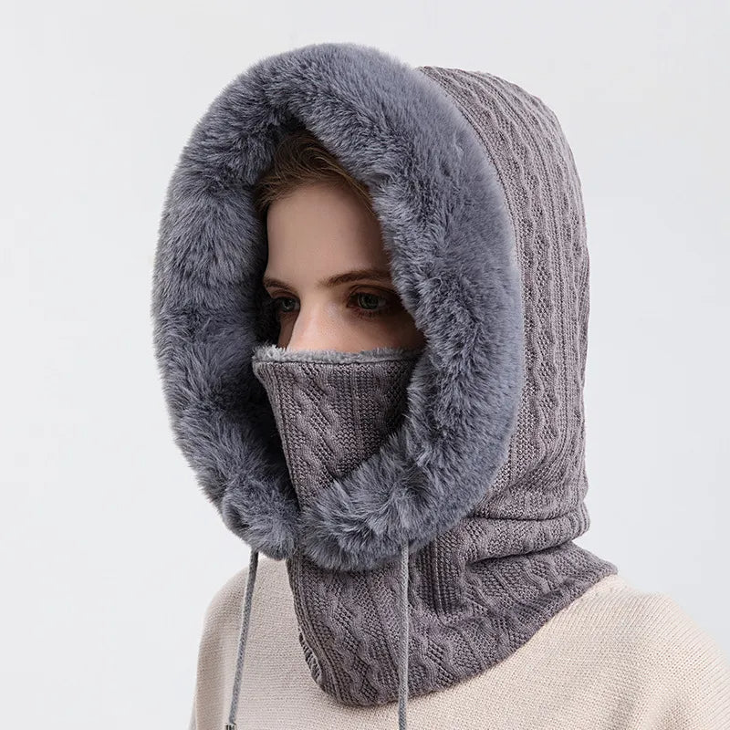 Thicken Knitted Fleece One-Piece Winter Scarf Mask